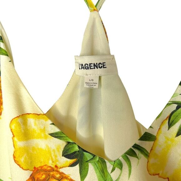 L'AGENCE Kylee Racer Pineapple Summer Silk Tank Top Sleeveless Tropical Size L - Picture 5 of 7